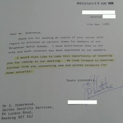 Old letter to Smiths